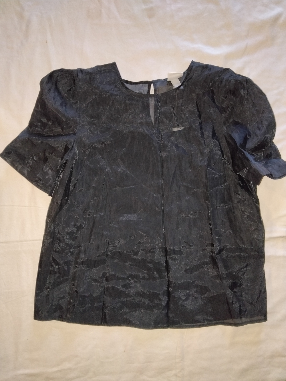 Source Unknown Black Sheen Puff-Sleeve Blouse